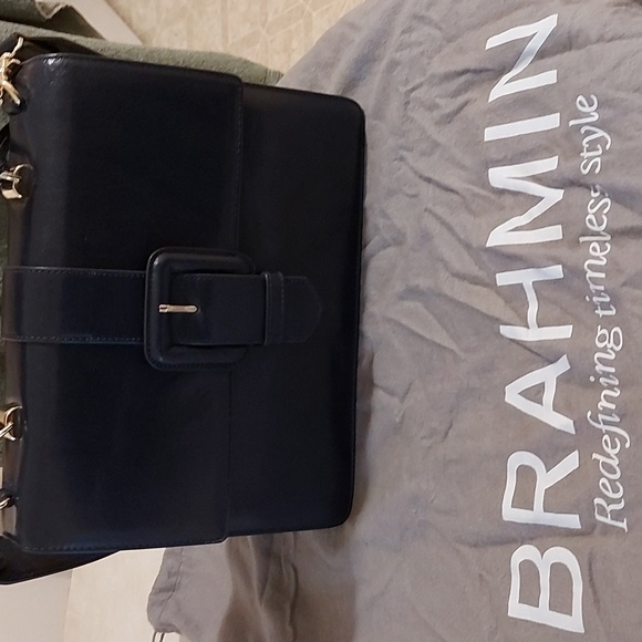 Brahmin Medium Francine Navy Blue Topsail Genuine Leather Handbag - Picture 11 of 12